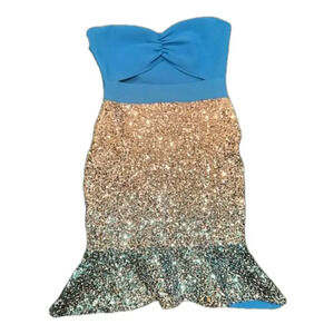 CALM ABIGAIL blue sequin strapless dress!